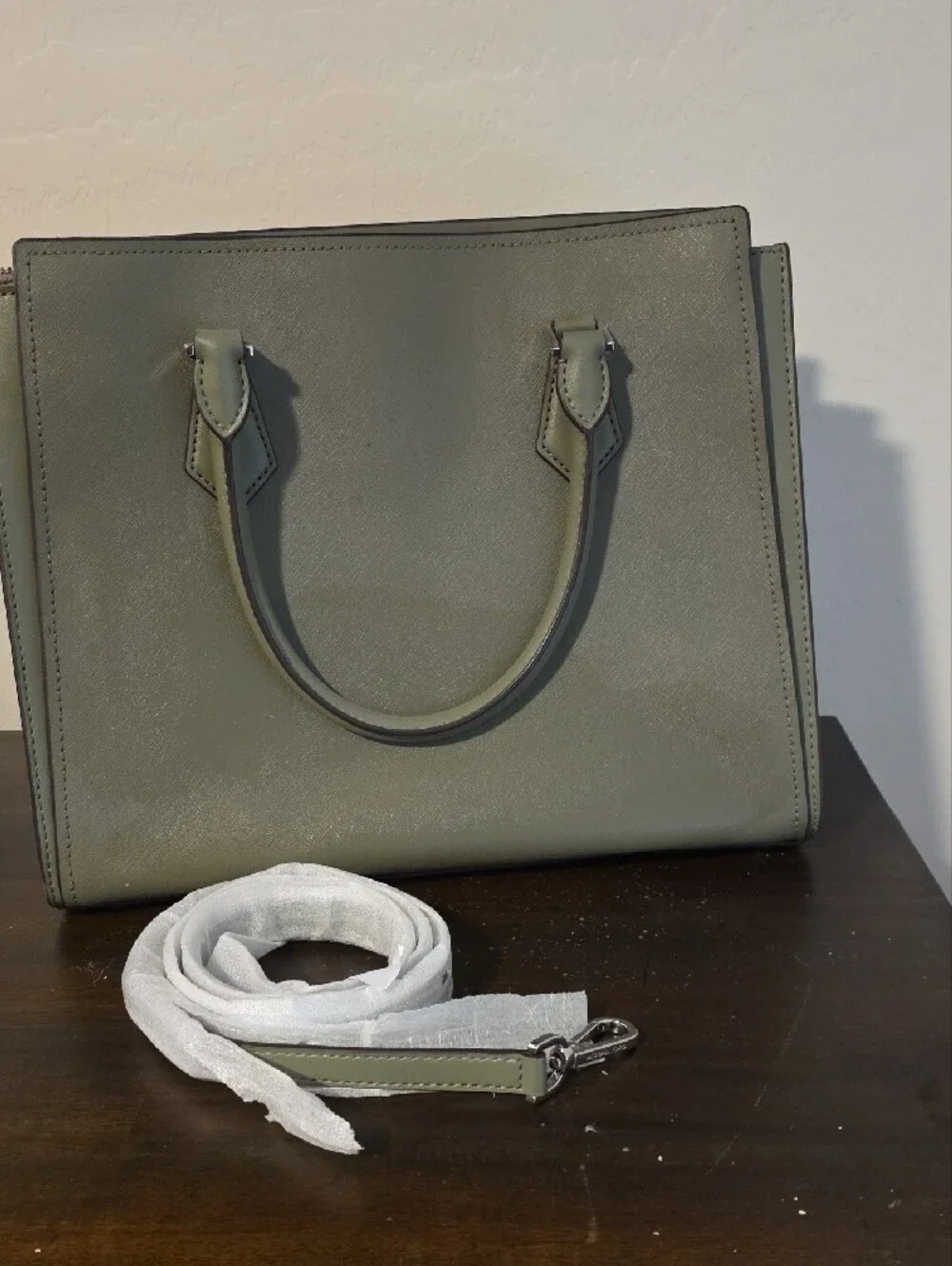 Michael Kors Olive Green Saffiano Leather Satchel with MK Charm